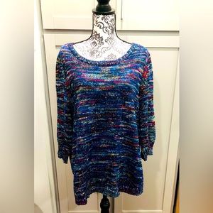 Beautiful Sweater 3/4 Sleeve multicolored soft knit Preowned very good condition